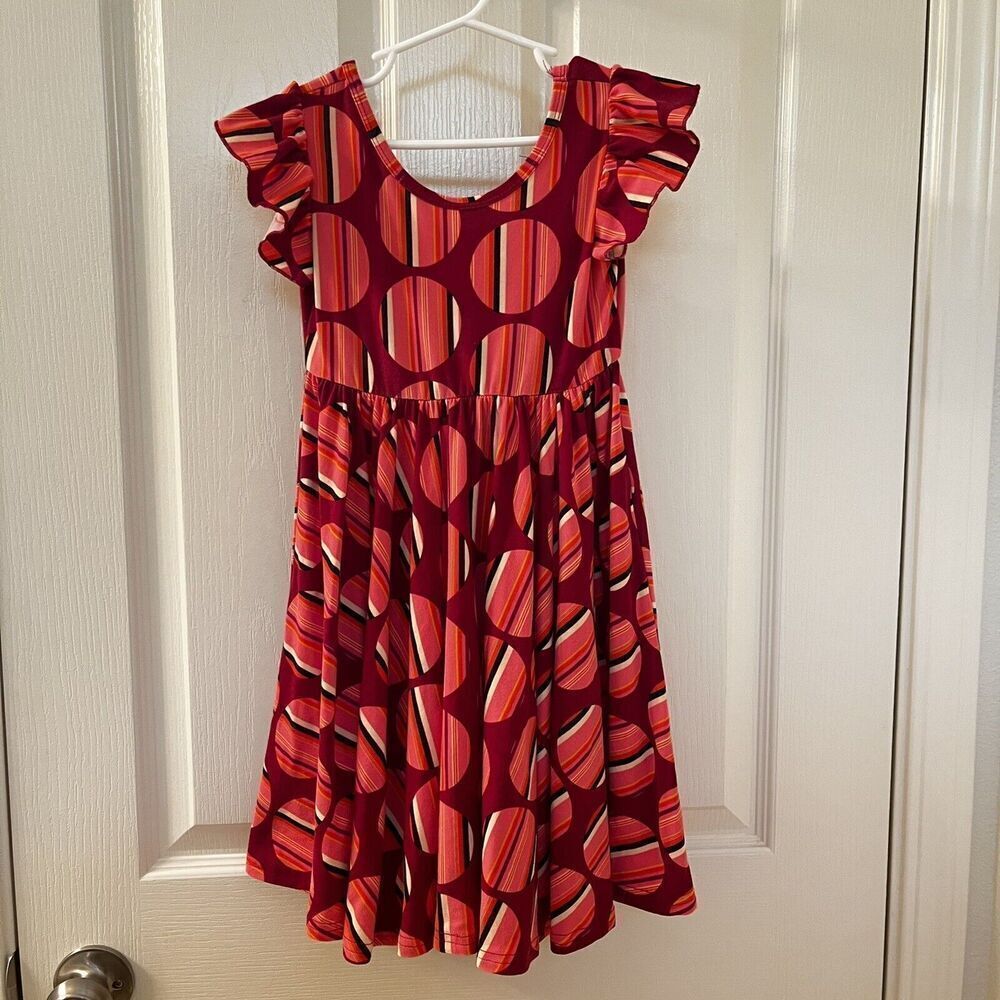Dot Dot Smile Striped Circles Twirl Dress Flutter Sleeve Girls Size 3/4